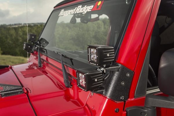 Rugged Ridge 97-06 Jeep Wrangler TJ LJ 3in Square Dual A-Pillar LED Kit For Discount