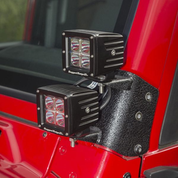 Rugged Ridge 97-06 Jeep Wrangler TJ LJ 3in Square Dual A-Pillar LED Kit For Discount